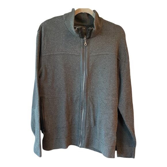 CUTTER & BUCK Full Zip Knit Sweater Jacket w/ Faux Leather Elbow Patches Gray Md - Picture 1 of 10